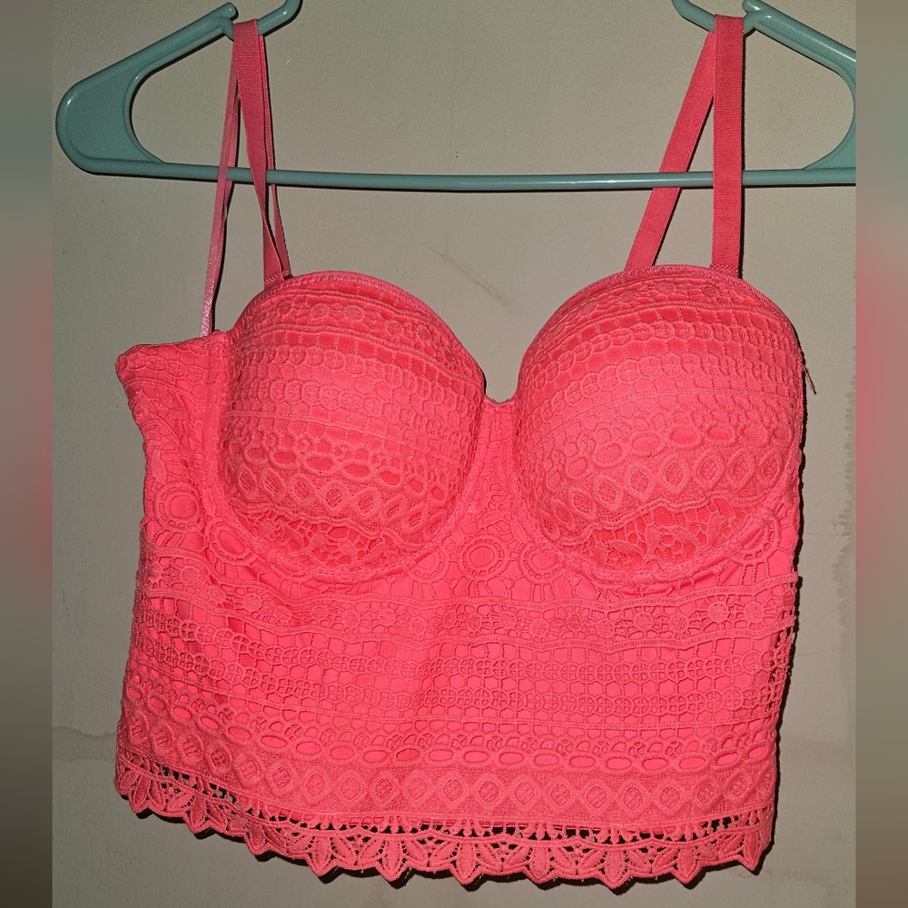 Love J Neon Pink Lace Corset Top Size Large- NWT